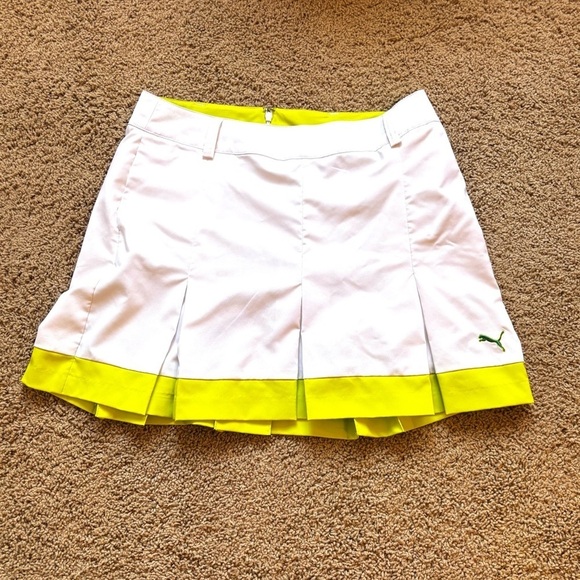 Puma Pants - Puma Golf Skort Women’s White/Acid Green Pleated Lifestyle | Size 8